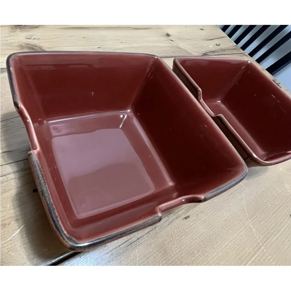 2 POTTERY BARN Asian Square Bowls Paprika ~ Chopstick Rests